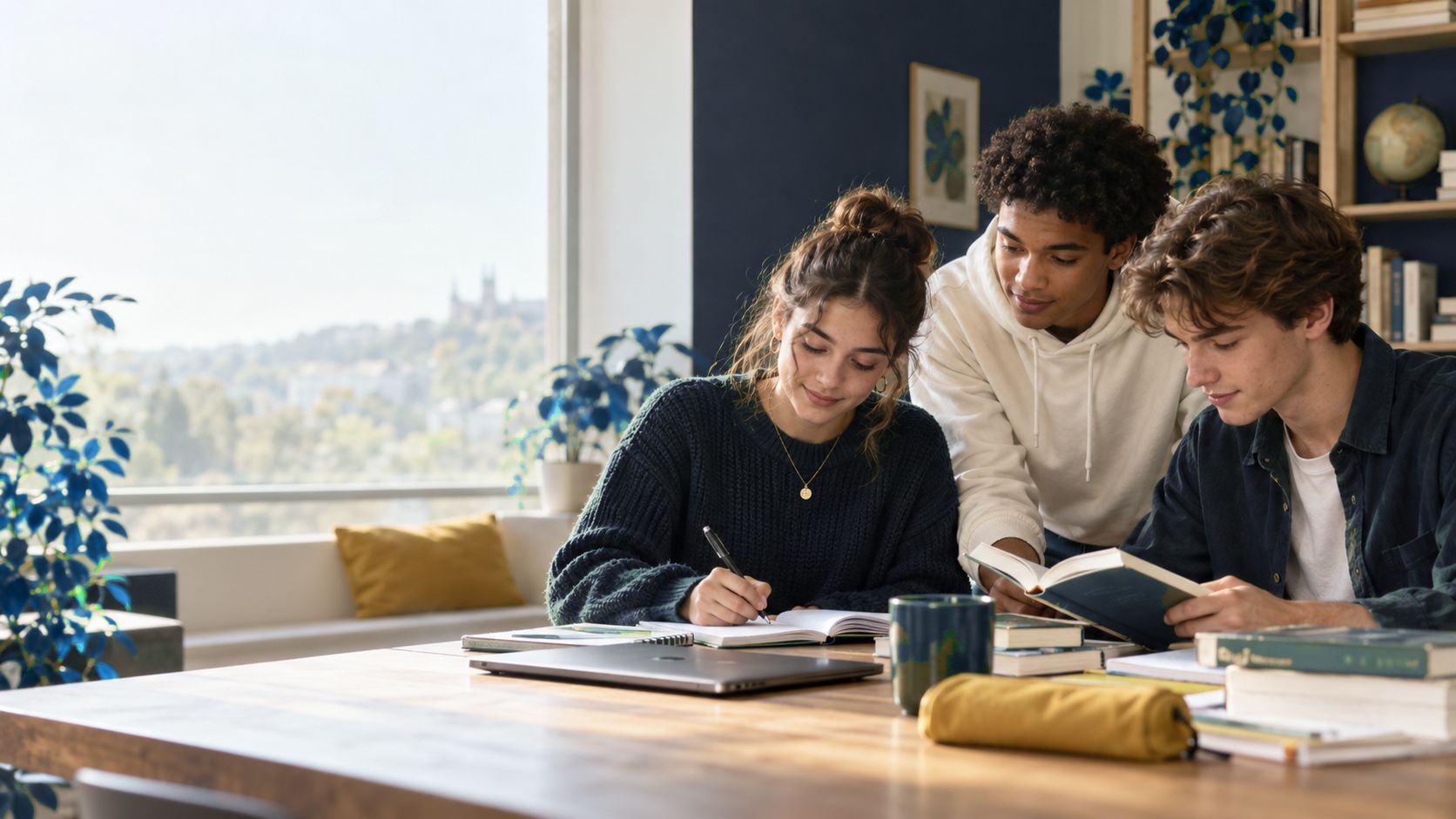 Des étudiants réunis autour de leur travail