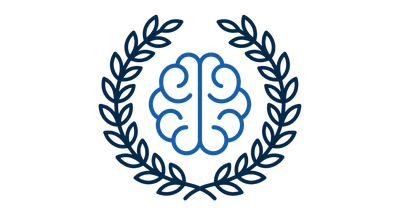 Logo cerveau entouré de lauriers bleu nuit